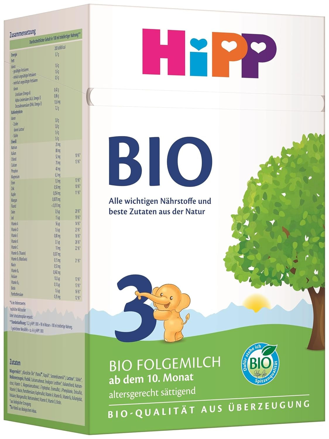 HiPP 3 Biologische opvolgmelk (4 x 600 g) - na 10 maanden, met Omega-3 (DHA, ALA), Calcium, Vitamine D, van de beste biologische kwaliteit