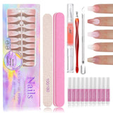 150 stuks gradiënt kunstnagels kit - 5 kleuren ombre ontwerp zelfklevende kunstnagels - volledige dekking voor vrouwen en meisjes - glanzende kunstnagels voor doe-het-zelf-manicure (vierkant)