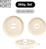 Moritz & Moritz CAVO steengoed servies voor 12 personen, 36-delig - Modern servies in zandkleur - Onderhoudsvriendelijke combinatieset met borden en schalen - Koffieservies