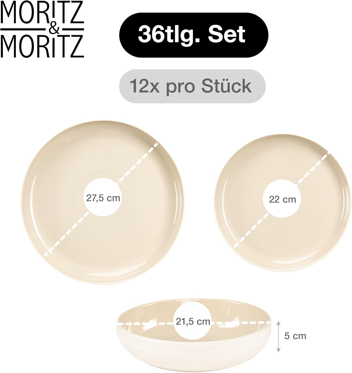 Moritz & Moritz CAVO steengoed servies voor 12 personen, 36-delig - Modern servies in zandkleur - Onderhoudsvriendelijke combinatieset met borden en schalen - Koffieservies
