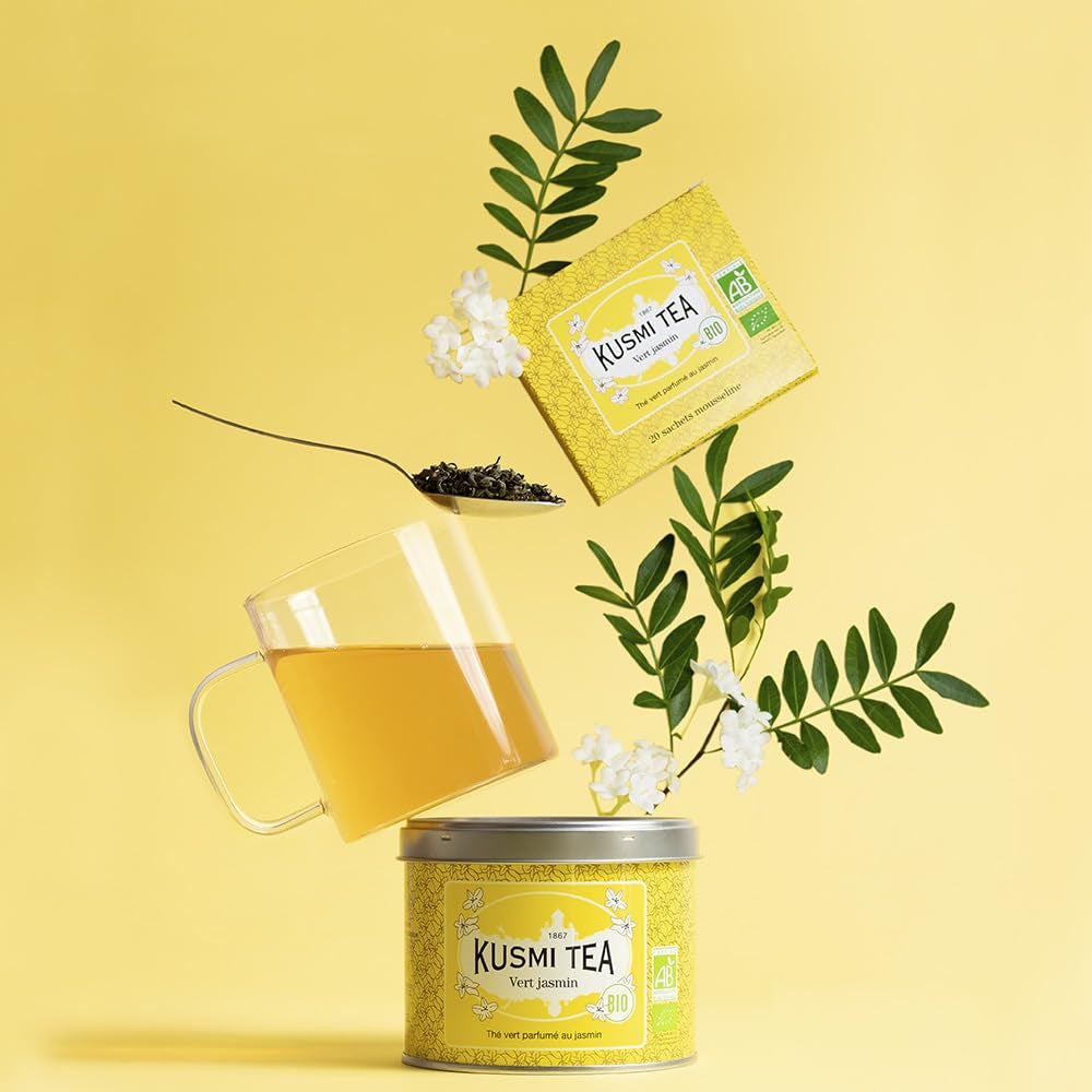 Kusmi Tea - Pak van 2 - Jasmijn Groene Thee - Biologische Jasmijn Groene Thee Blend - 100% Biologische Groene Thee - Kan warm of koud worden geconsumeerd - 2X20 theezakjes