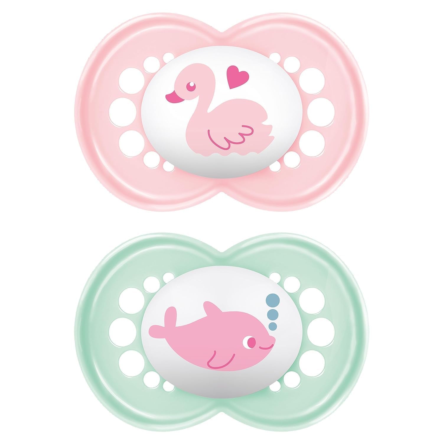 Originele MAM Fopspenen | 6-16 maandag | Babyfopspenen | Geaccepteerd door 94% | Geschikt voor borstvoeding | Aanbevolen door verloskundigen | Tandvriendelijk | Siliconen SkinSoft | Zwaan/dolfijn | Pak van 2