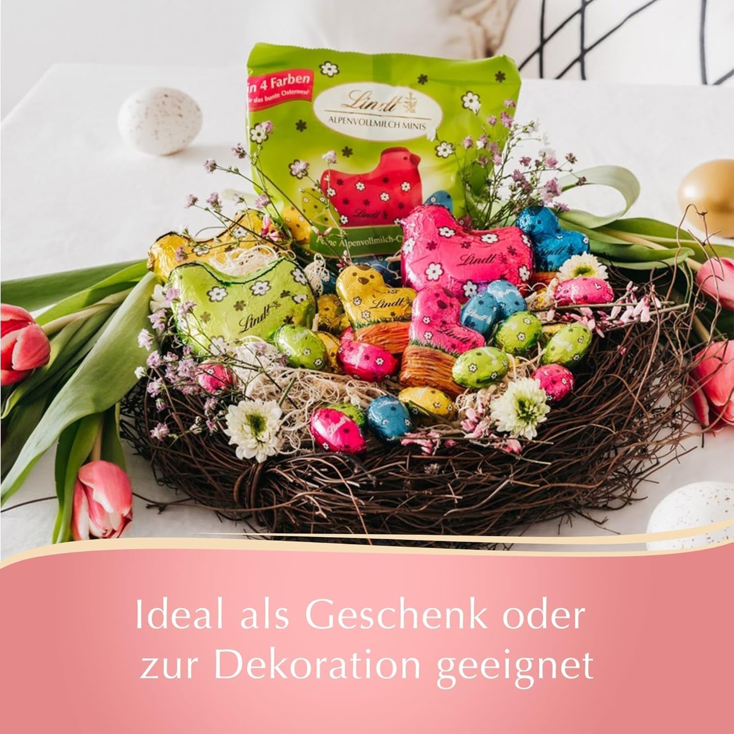 Mini Lindt melkchocolade-eieren voor chocoladedecoraties | 2 zakken x 180 g | Premium melkchocolade-eieren, vrolijk en kleurrijk verpakt in vier kleuren voor Pasen | Paaschocolade | Chocolade geschenk