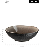 MÄSER 934073 Niara Organic Series Moderne 4-persoons serviesset met spannende vintage look, 16-delig combinatieservies met een speciale combinatie van zwart en bruin glazuur, steengoed