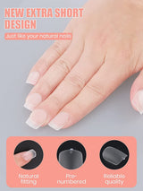 EBANKU 420 stuks korte vierkante nageltips, volledig dekkende matte tips, zachte geltips, heldere, voorgepolijste gelnageltips, tips voor kunstmatige nagelverlenging, 15 maten (kort vierkant)