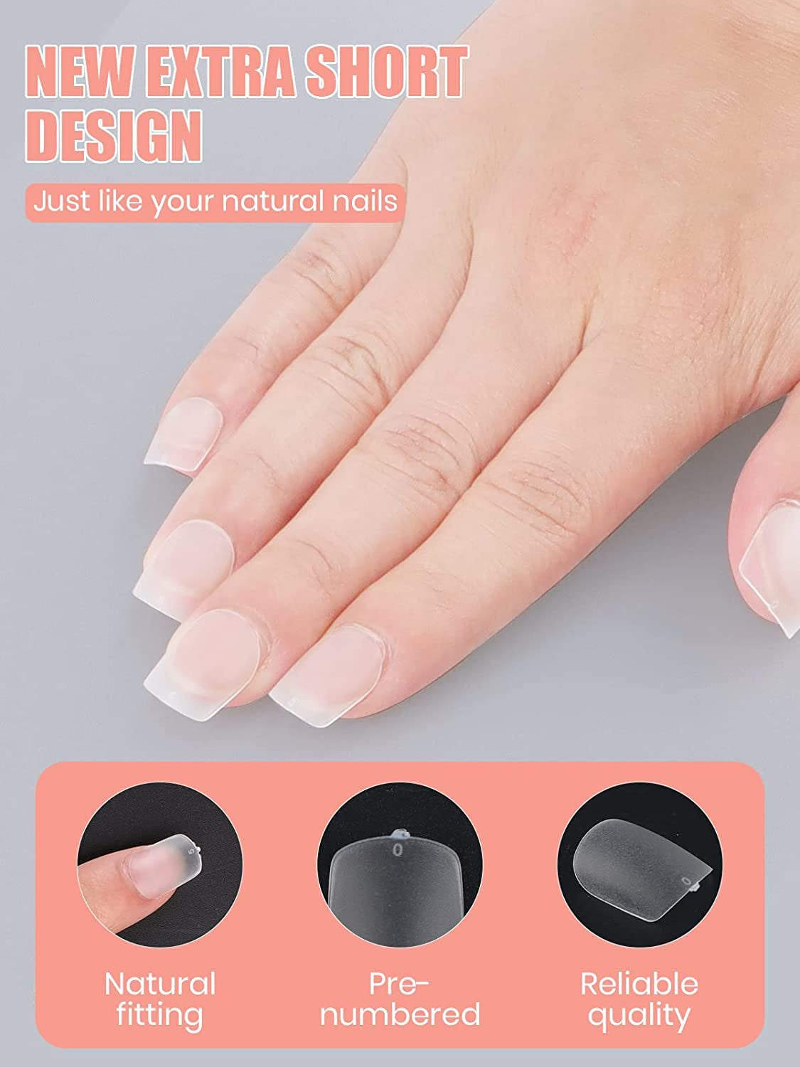 EBANKU 420 stuks korte vierkante nageltips, volledig dekkende matte tips, zachte geltips, heldere, voorgepolijste gelnageltips, tips voor kunstmatige nagelverlenging, 15 maten (kort vierkant)