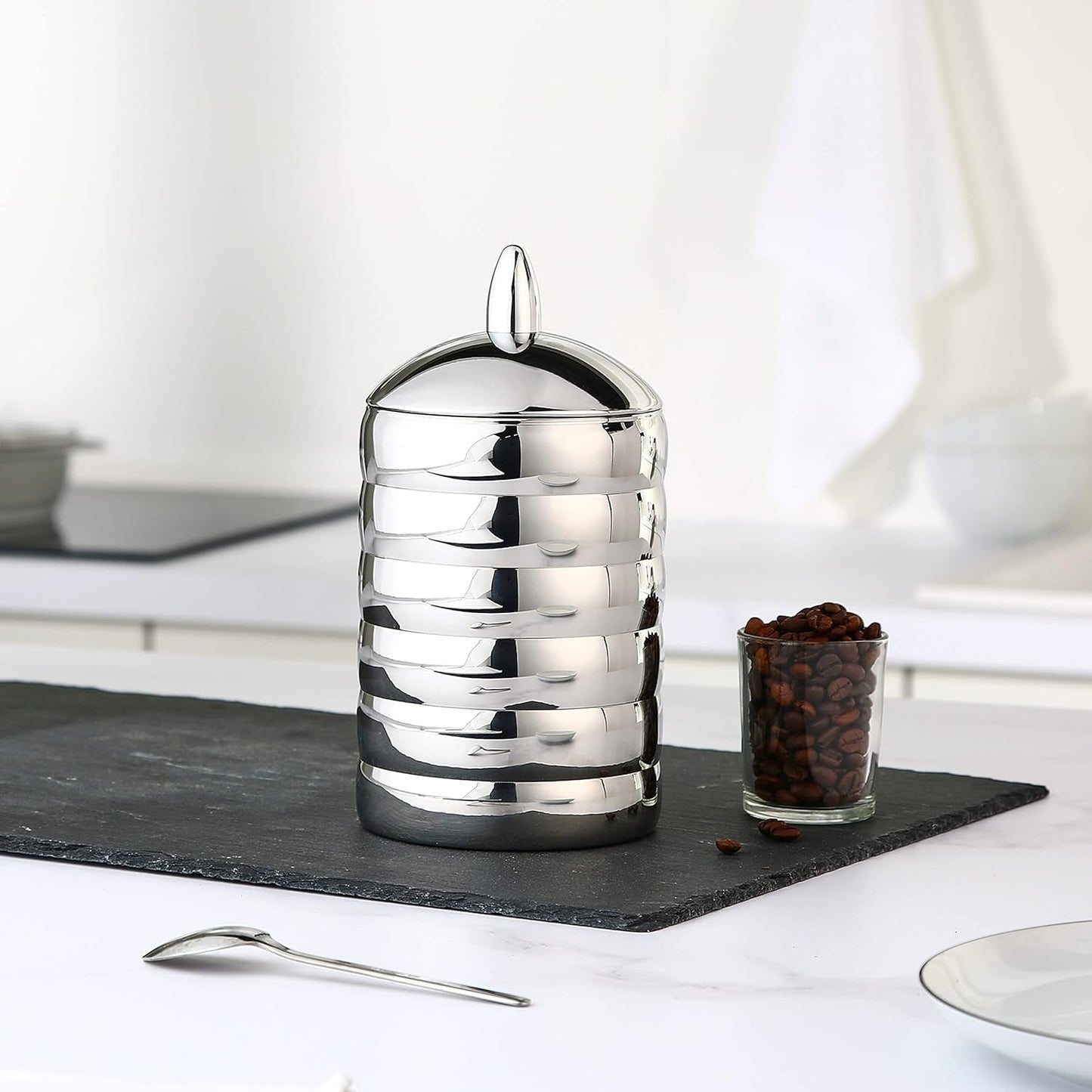 Alessi Kalistò 2 CB02 - Keukenpot in roestvrij staal 18/10 met aluminium knop, 114 cl, zilver Voedselbewaardozen Naty Shop