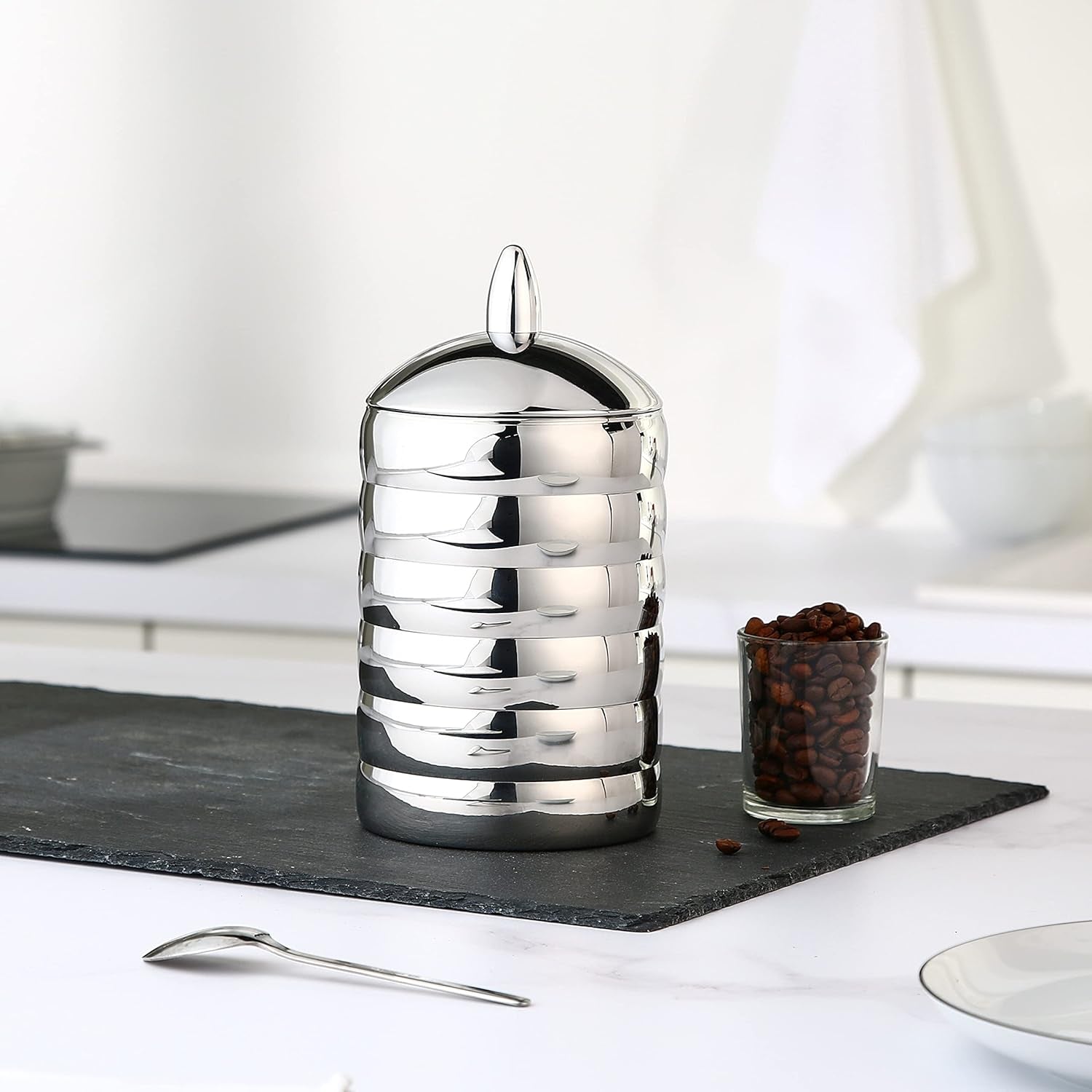 Alessi Kalistò 2 CB02 - Keukenpot in roestvrij staal 18/10 met aluminium knop, 114 cl, zilver Voedselbewaardozen Naty Shop