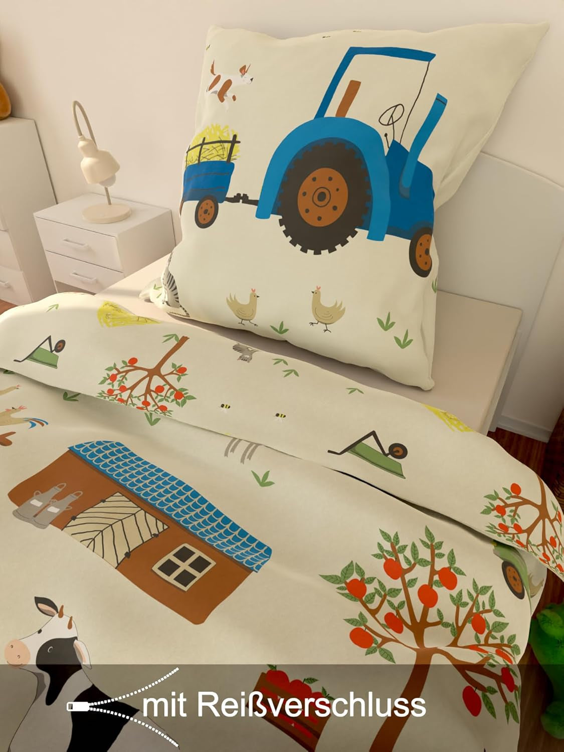 Skybrands Kinder Bettwäsche Tiere 135X200 Bauernhof Kinderbettwäsche Bagger Traktor Baumwolle Kinderbettwäsche 2Tgl. Für Jungen en Mädchen Naty Shop