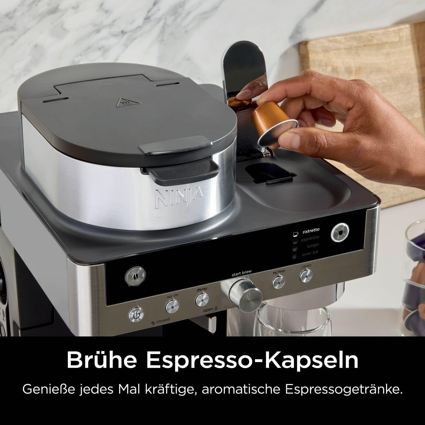 Ninja Prestige 2-in-1 filterkoffiezetapparaat met capsules en geïntegreerde melkopschuimer, voor latte, ijskoffie en Flat White, zwart CFN802EU