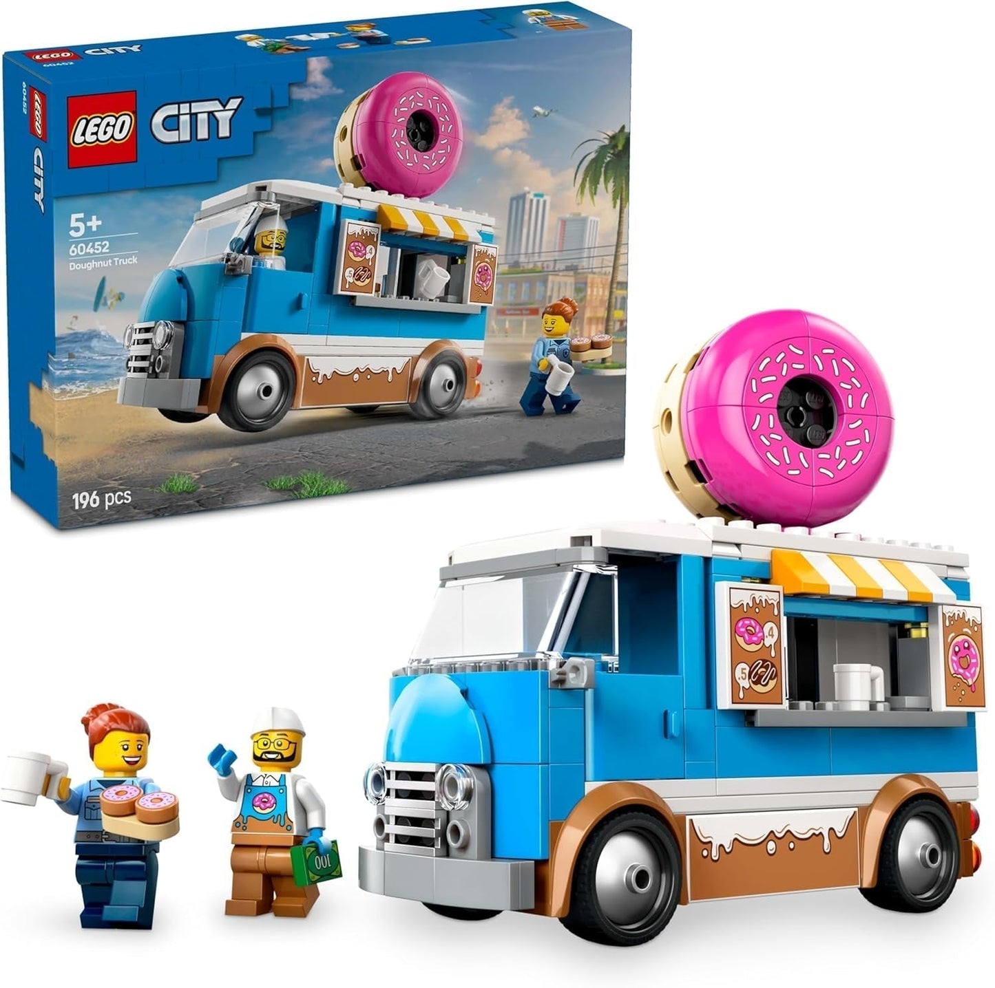 LEGO City Donut Truck - Speelgoedvoedselwagen met 2 politieminifiguren - Constructiespeelgoed voor jongens en meisjes vanaf 5 jaar - Verjaardags- en feestdagencadeau-idee 60452 Bouwsets Bekijk de LEGO-Store standaardtitel