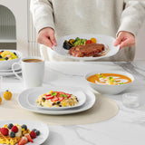 MALACASA Serviesset voor 4 personen, 16-delig wit porseleinen servies, moderne serviesset met 4 dinerborden, dessertborden, Suma-borden en kopjes, ELISA-serie