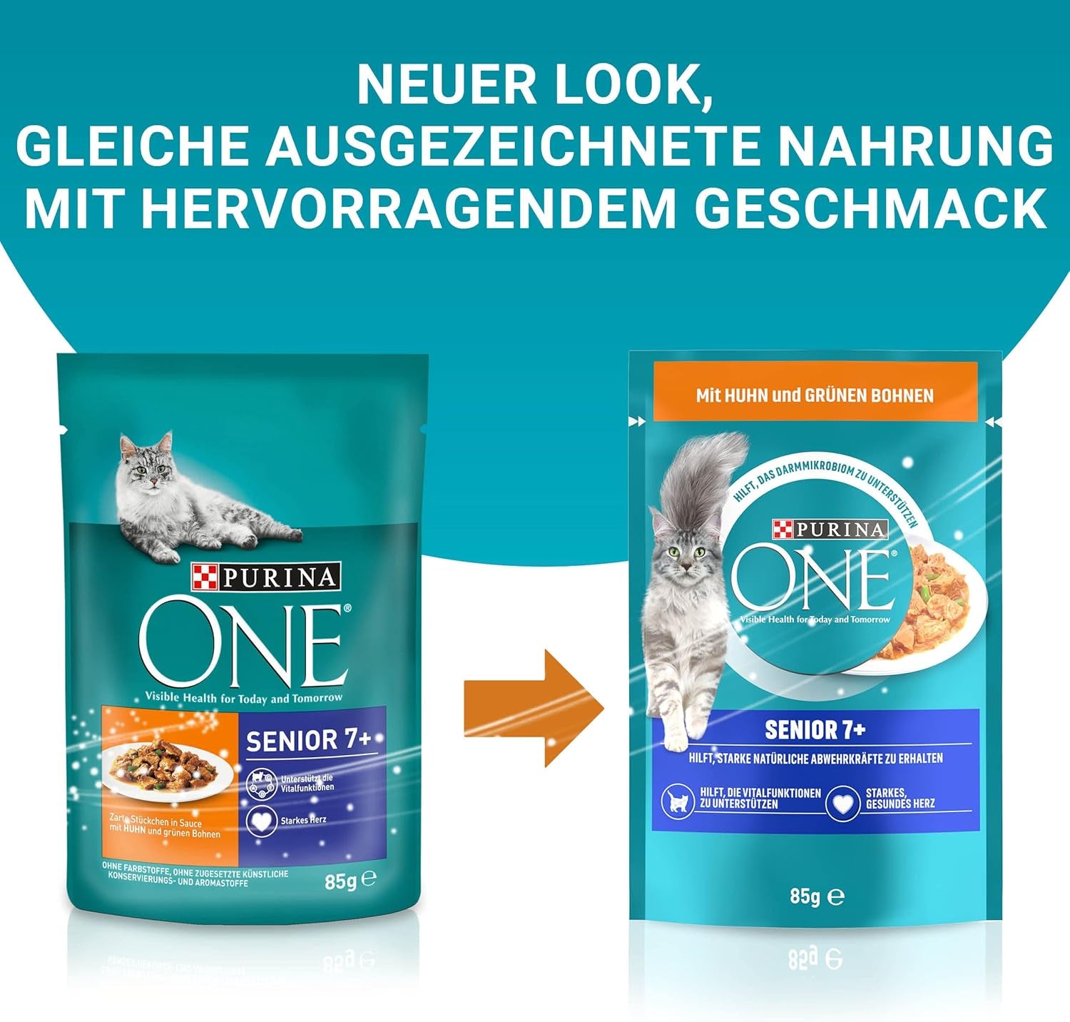 PURINA ONE Senior 7+ nat kattenvoer, malse stukjes in kippensaus, verpakking van 26 (26 x 85 g)