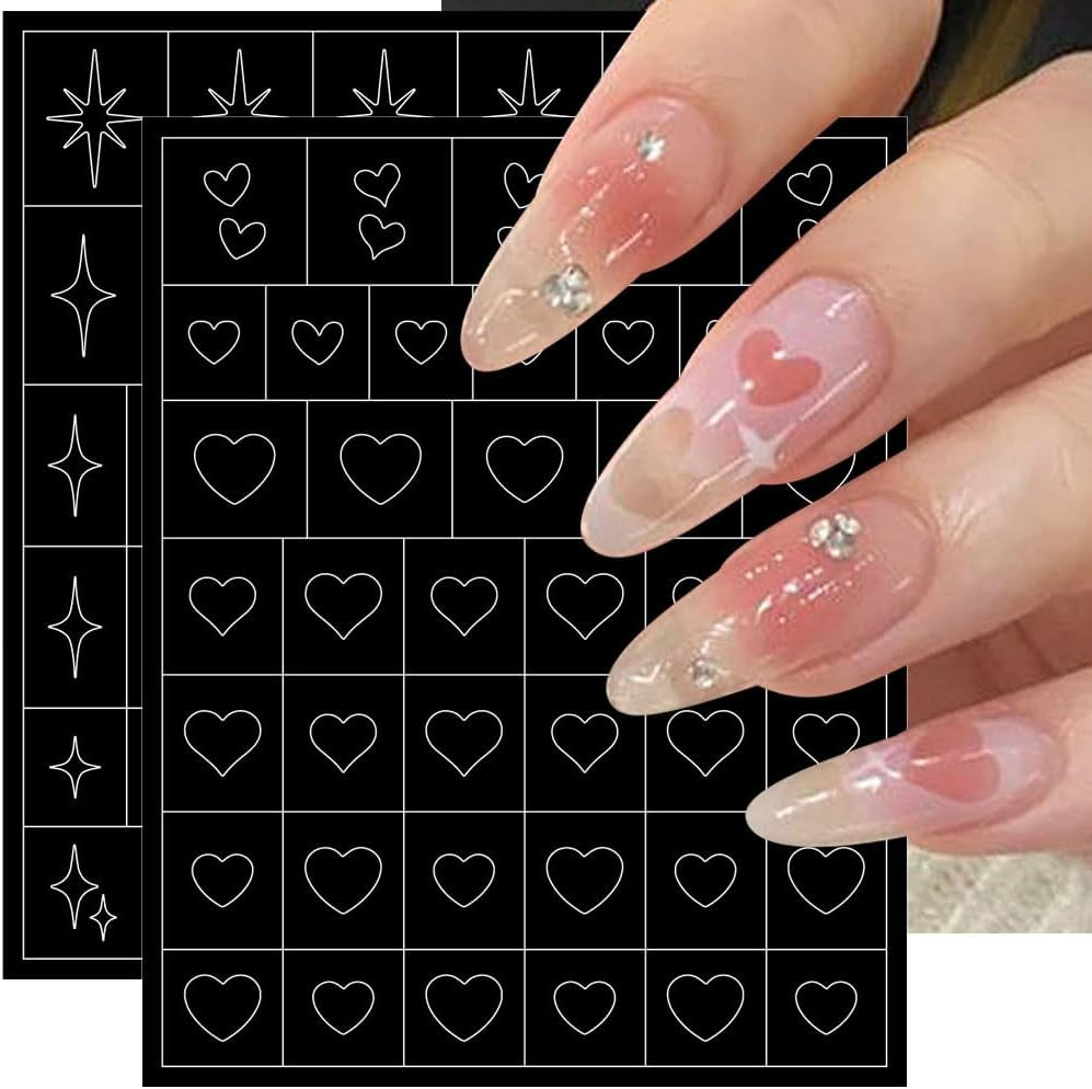 6 vellen airbrush-sjabloon nagelstickers, vlindervlam sterren hart sterren nagelstickers afdrukken stencilgereedschap nagelkunst zelfklevende stickers voor vrouwen nagelkunstontwerpstickers