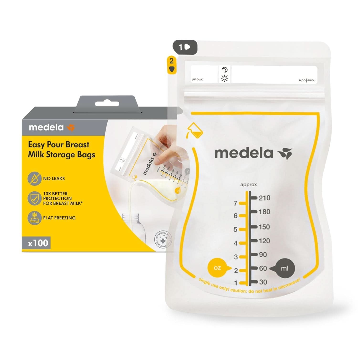 Medela Easy Pour Muttermilchbeutel Zum Einfachen Ausgießen, 100 Stück, 210 Ml, Auslaufsichere Einweg-Muttermilchbeutel Mit Überlaufschutz, Stillhelfer Accessoires Voeding en borstvoeding Bebe Naty Shop 100