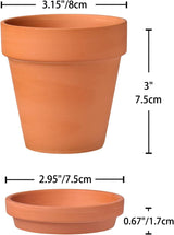Hollyone 8-delige kleine terracotta plantenbakkenset, 8x8cm ronde kleipotten met plaat en afvoergat, kleine plantenbakken met lade, terracotta succulente potten voor kamerplanten, keramische plantenbakken