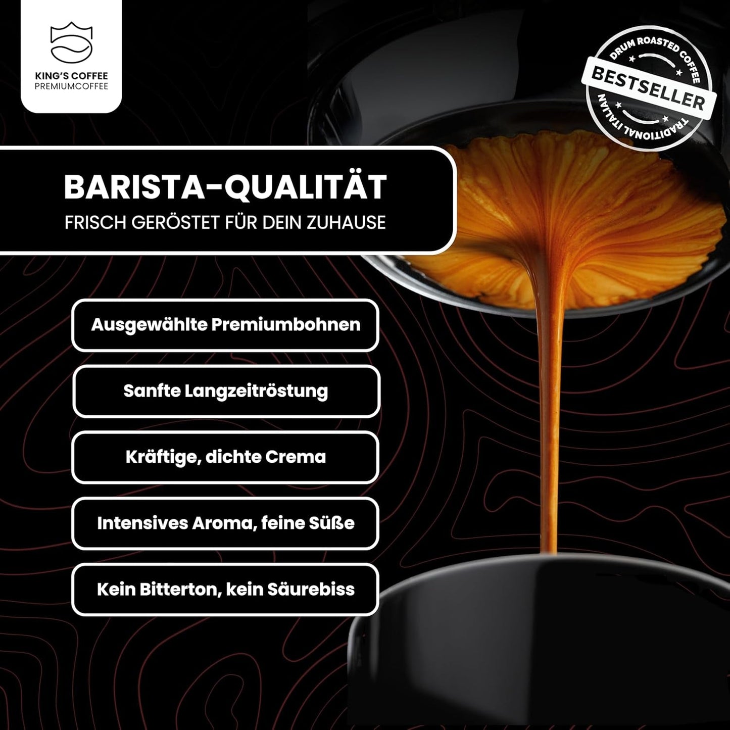 KING'S COFFEE - BLACK EDITION - 1 kg Intense Cream Koffiebonen - Koffie met lage zuurgraad - Kleine batch branding uit Italië - Sterke Arabica-espressobonen (blend) voor volautomatische en portafiltermachines