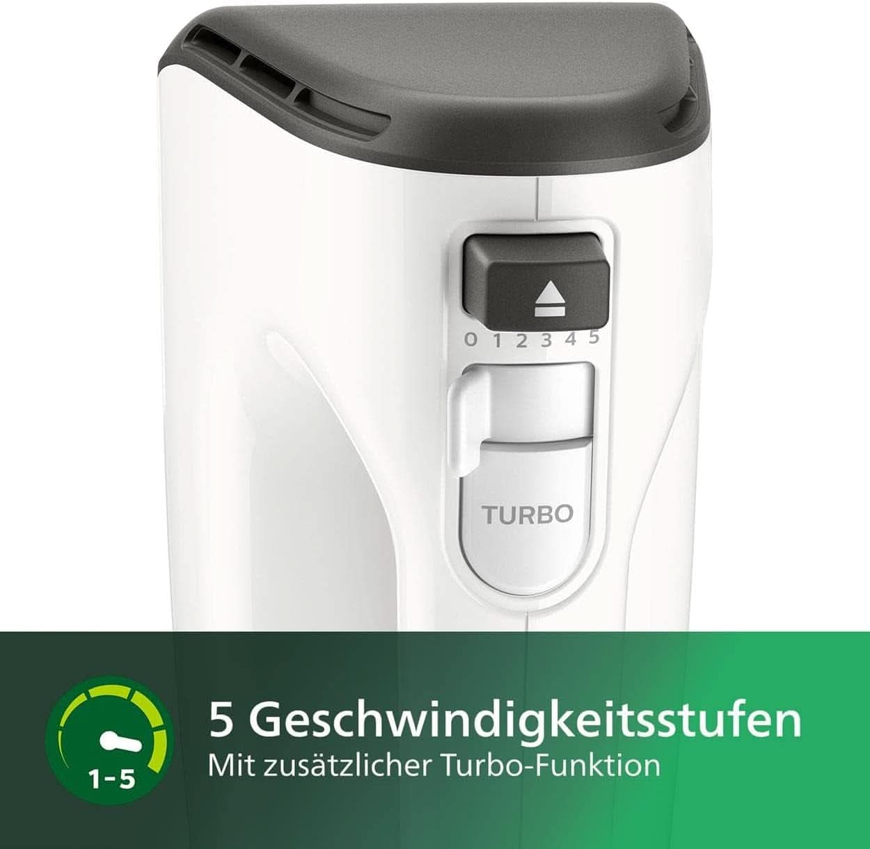Philips Handmixer, 450 W, 5 Geschwindigkeiten plus Turbo, Weiß/Grau (HR3741/00) Keuken Naty Shop