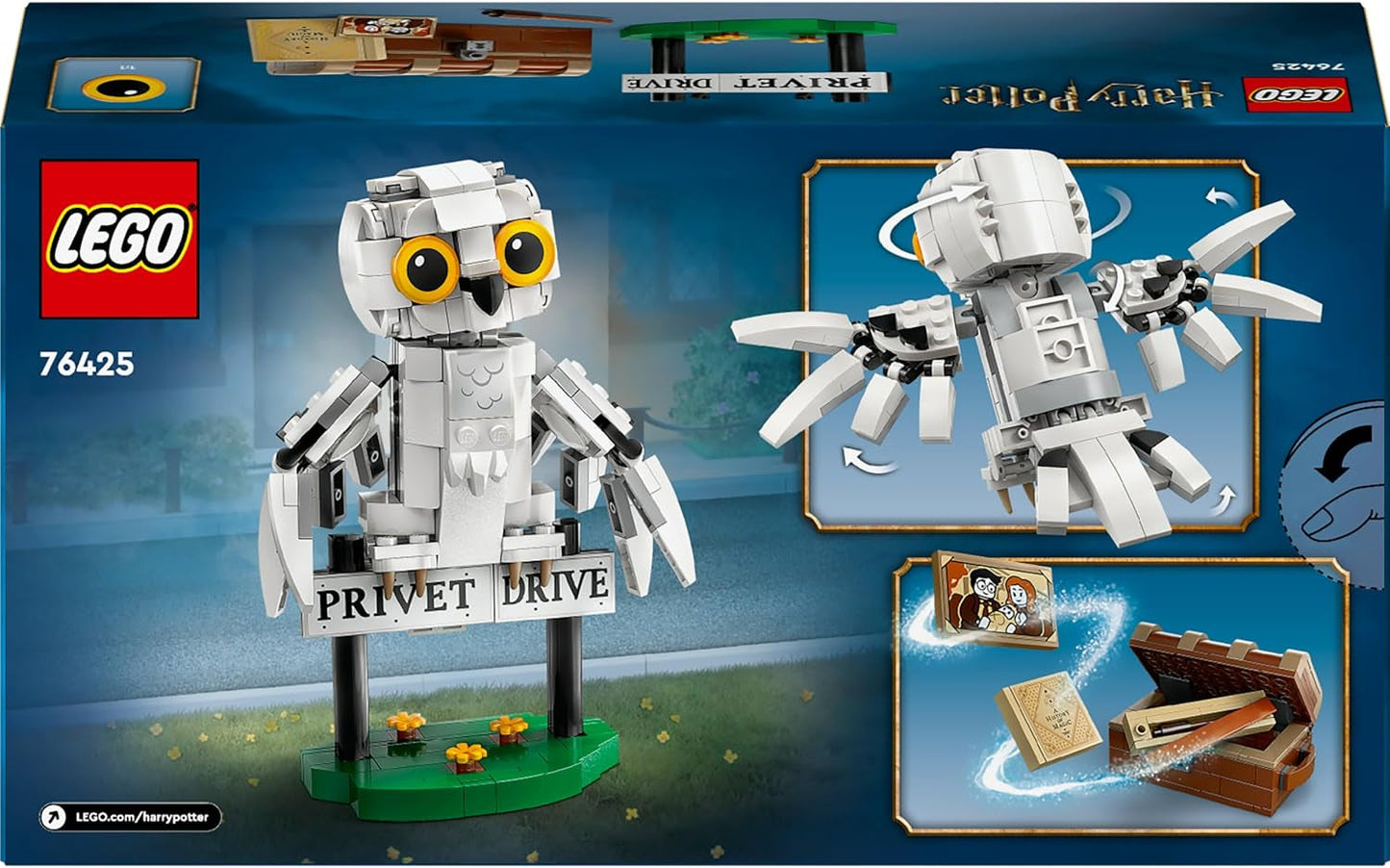 LEGO Harry Potter Hedwig in Privet Drive 4 Kinderspeelgoed-uilset, bouwbare dierenfiguur met Zweinstein-koffer, klein cadeautje voor jongens, meisjes en alle fans vanaf 7 jaar 76425 Bouwsets Besuche den LEGO-Store