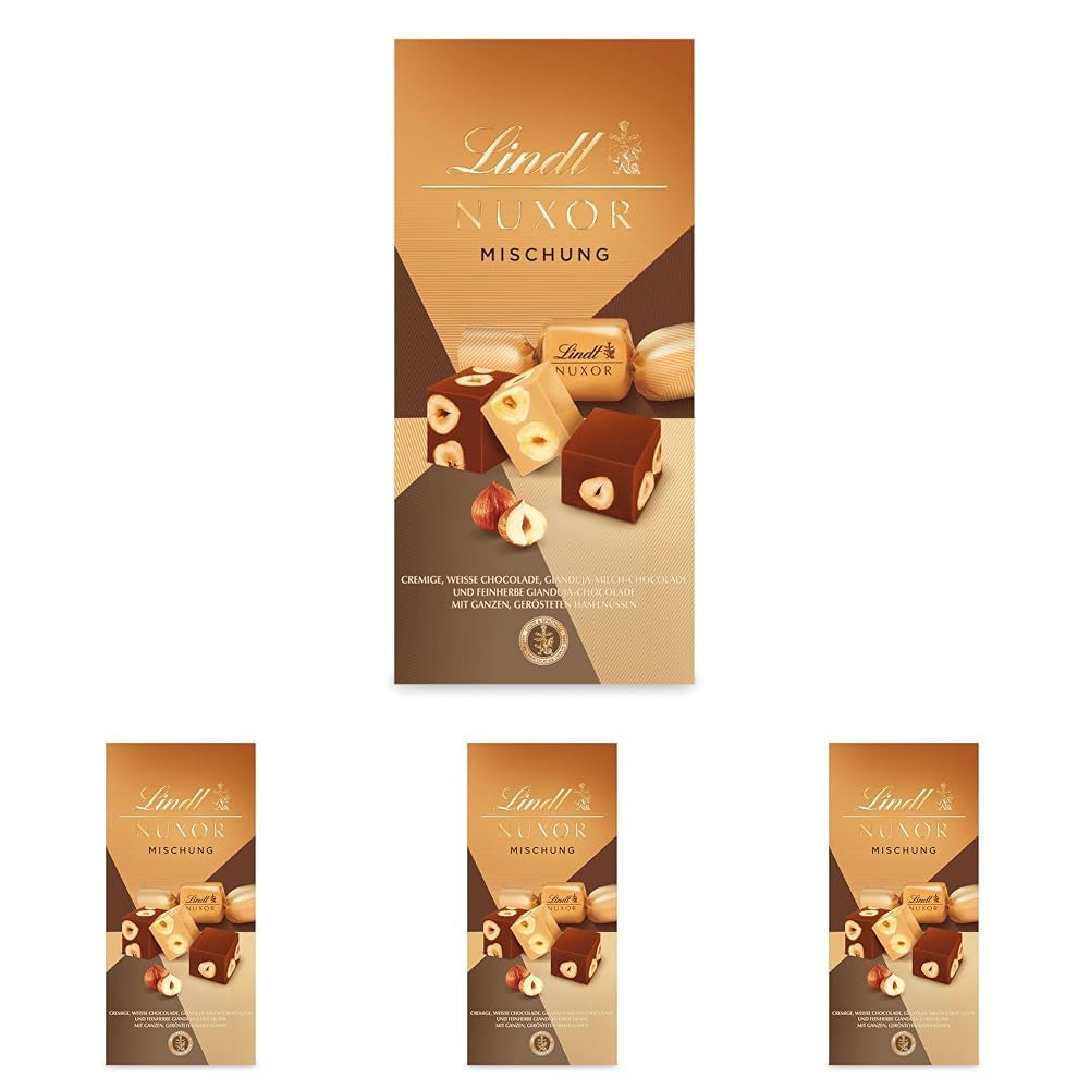 Lindt-chocolade | Mix voor tas NUXOR | 103g | Gianduja Romige Chocoladeblokjes in Drie Assortimenten met Geroosterde Hele Hazelnoten | Chocolade cadeau