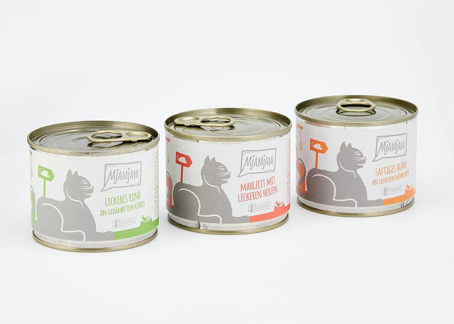 MjAMjAM - Premium Natvoer voor katten - Gemengd pakket I - Kip, Rundvlees, Harten, 6 stuks (6 x 200 g), graanvrij met extra vlees