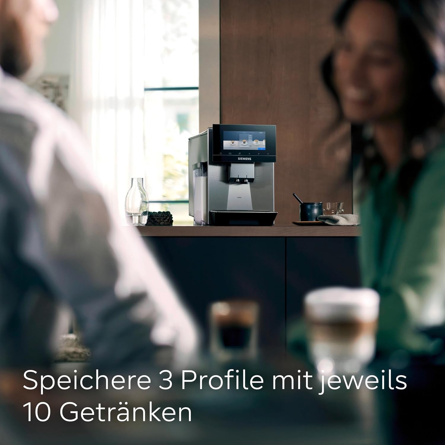 Siemens EQ900 automatische espressomachine, groot TFT-kleurenscherm, 2 bonencontainers, 36 warme en koude dranken, koude koffie, superstil, tweekopsfunctie, app-bediening, roestvrij staal, TQ907D03