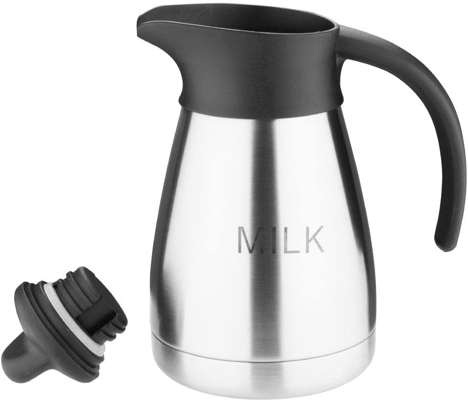 Olympia vacuümmelkmok met schroefdop, 500ml/17oz, roestvrij staal met zwarte deksel, melkprint op de zijkant, buffetstations voor thee en koffie, CL371