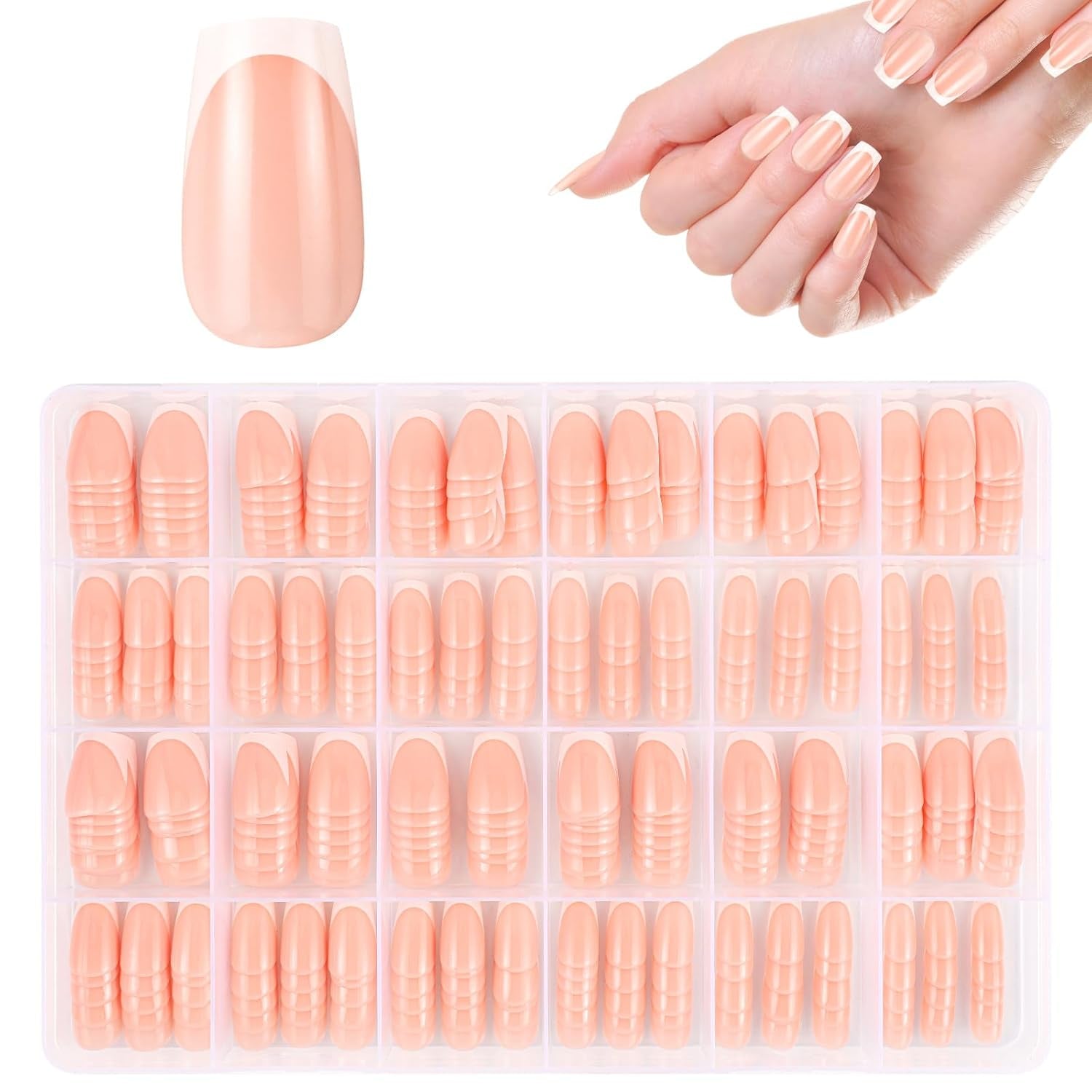 360 stuks Franse kunstnagels Medium rechthoek nepnagels met valse nagelvijl Natuurlijke tips DIY Press On voor dames en vrouwen