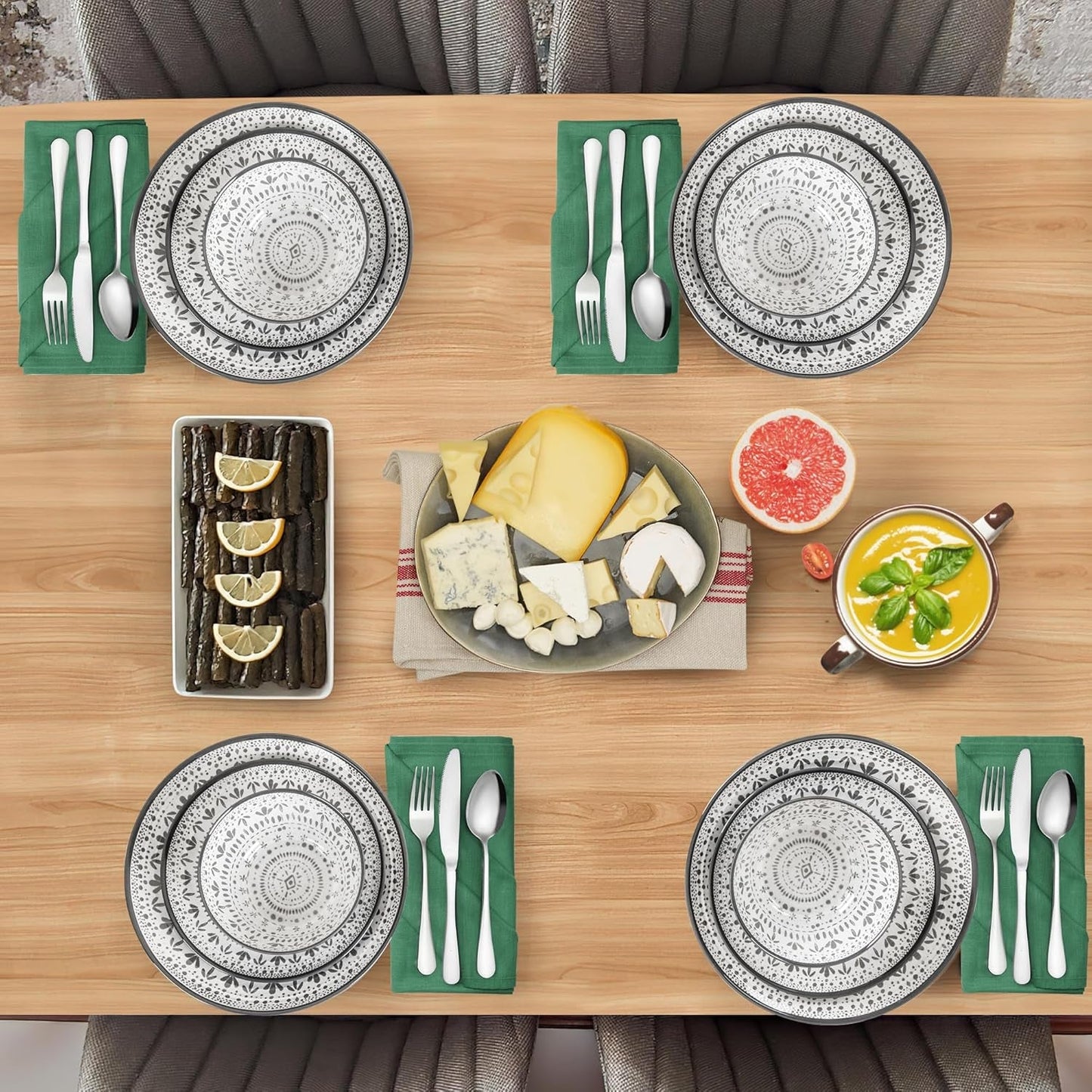 24-delige melamine bestekset 4-persoons campingbestek en serviesset - voor reizen en buitengebruik
