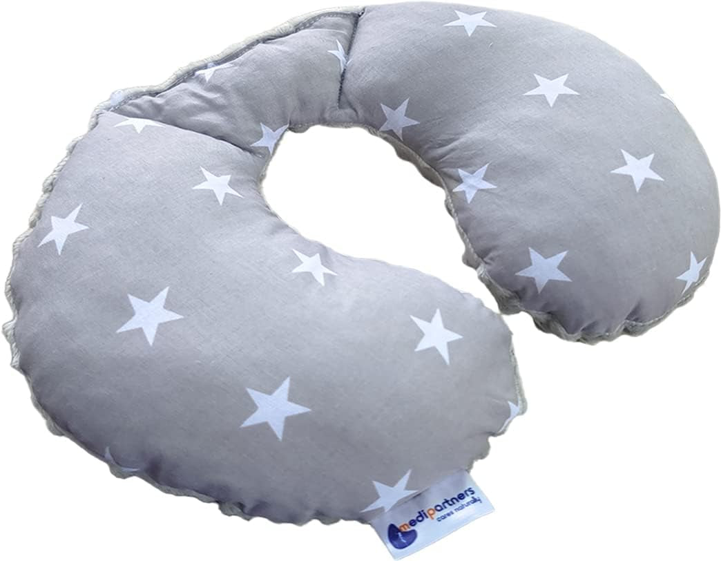 Medi Partners Baby nekkussen Neksteun 100% katoen / nertsen baby nekkussen voor auto kinderwagen reizen slaap nekkussen snooze roll (REH met grijze Minky) Cervicale orthopedische kussens Naty Shop Stars met grijze minky