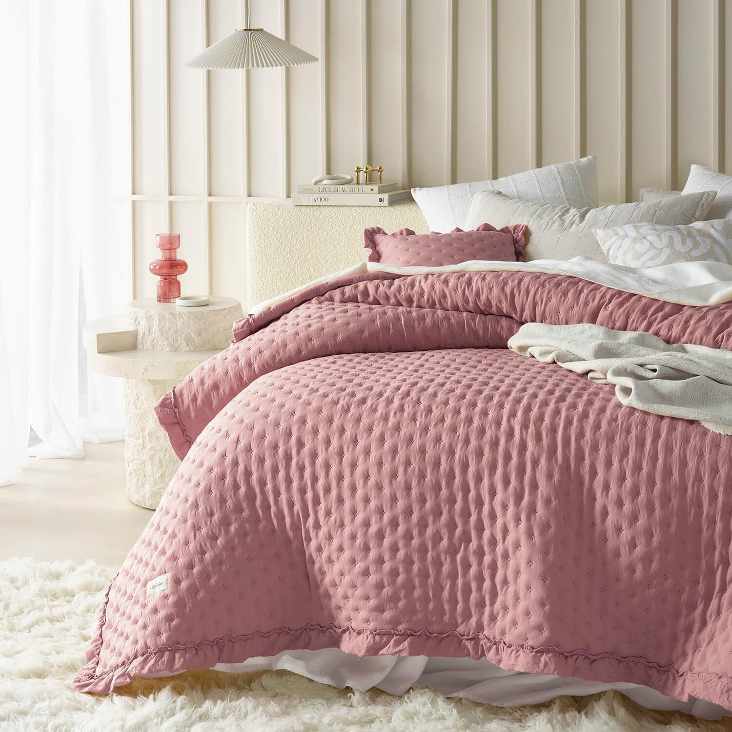 Molly Elegante sprei in poederroze 170 X 210 cm Sprei veelzijdig als sprei of bank Gooi deken voor bed en bank Dekenstijl Ideaal als sprei Bedden en dekens Besuche den ROOM99-Store Roze 220X240