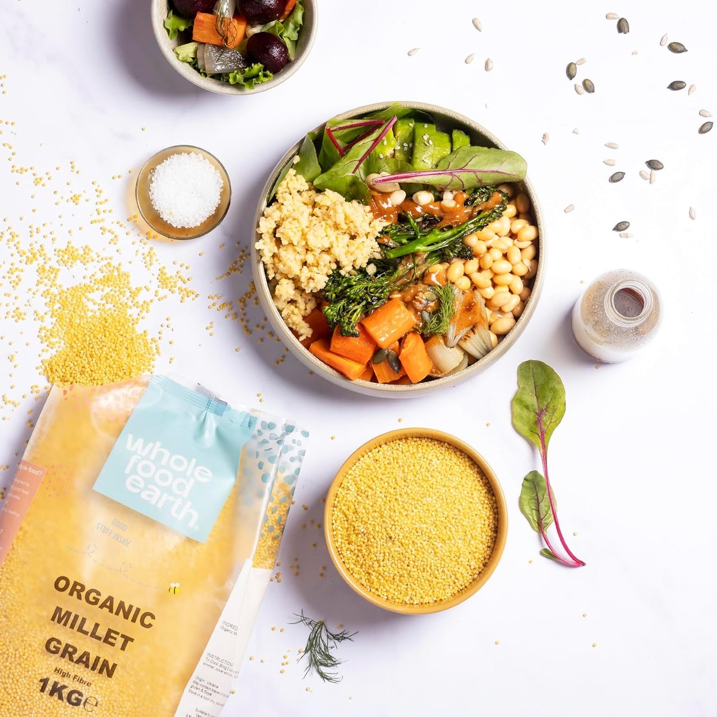 Gierst biologisch Volkoren Aarde 2 kg | Niet-GMO | Veganistisch | Rijk aan vezels | Gecertificeerd biologisch