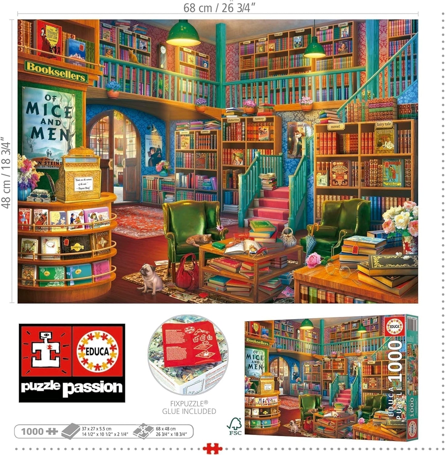 Educa - Puzzel van 1000 stukjes voor volwassenen | Bibliotheek. Afmetingen: 68 X 48 cm. Inclusief Fixpuzzel puzzellijm. 14 jaar lang (19925) Puzzle Naty Shop