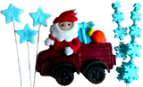 Set van 6 eetbare decoraties van suikerpasta, Kerstmis, de auto van de Kerstman, sterren en sneeuwvlokken Decoraties van Sugar Paste Naty Shop