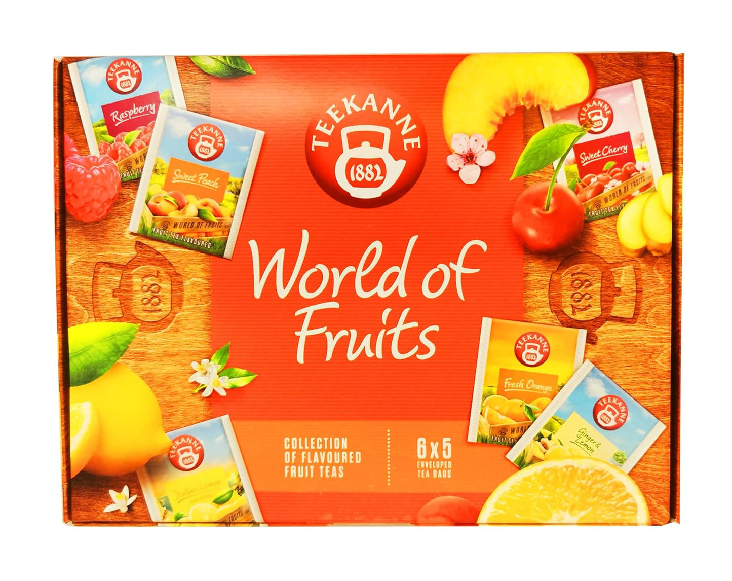 Teekanne World of Fruits (NIEUWE EDITIE) - Doos met selectie fruittheeën - 6 smaken * 5 theezakjes