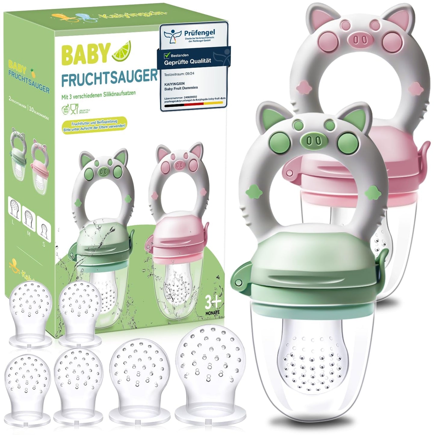 Baby-fruitfopspenen, 2-pack fruitfopspenen voor baby's vanaf 3 maanden Verbeterde versie 2023, vulbare fopspenen, papfopspenen, fruitfopspenen voor baby's, BPA-vrij, 8 siliconen spenen in 3 maten