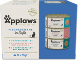 Applaws 100% natuurlijk natvoer voor volwassen katten, diverse soorten vis in saus, multiverpakking, 12 dozen x 70 g