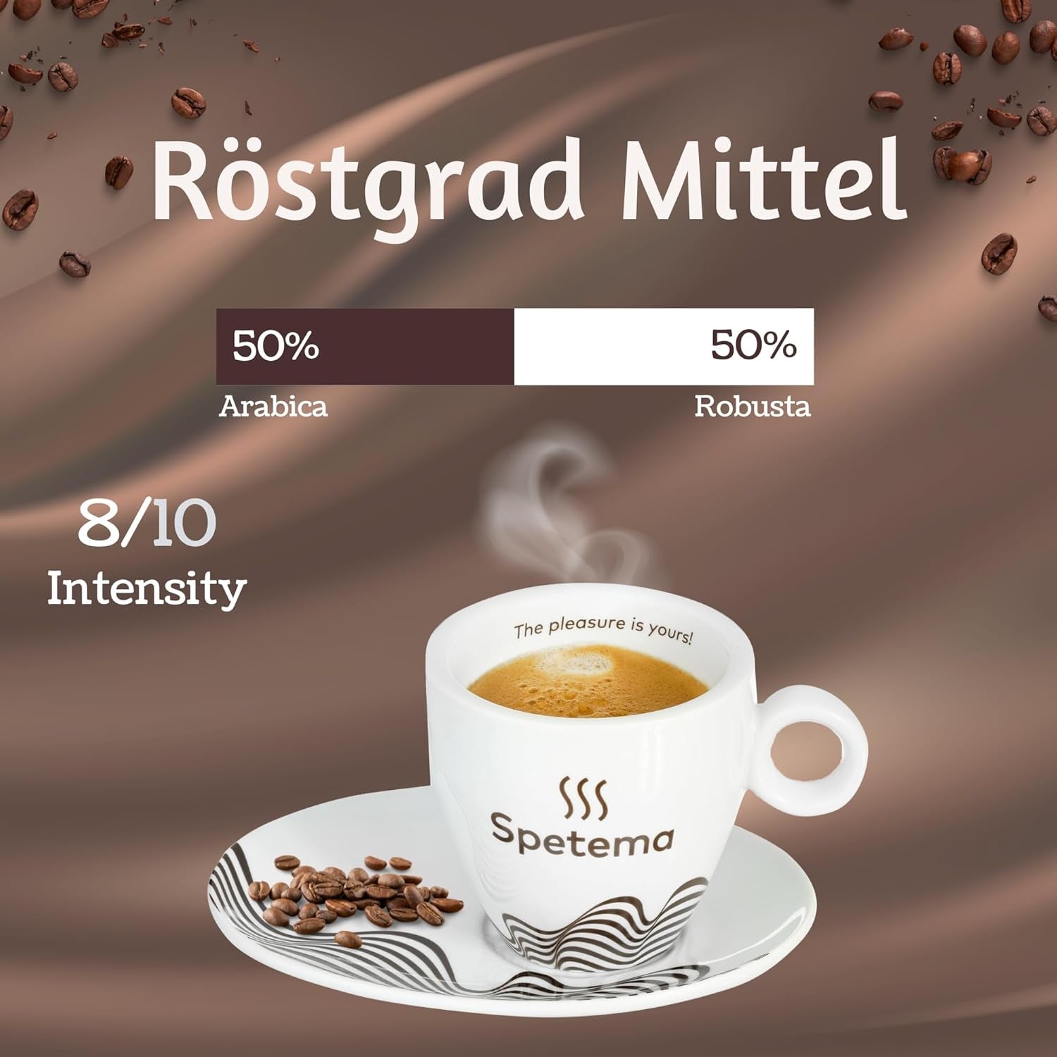 Spetema Kaffeebohnen Ragazzi Espressoreep - 50% Arabica & 50% Robusta, Intensität 8/10, Mittlere Röstung, Zartes Aroma & Dichtes Geschmackserlebnis, 1 kg.