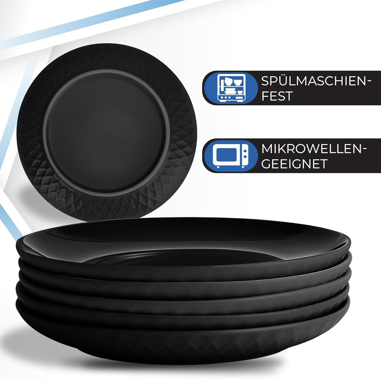 MIAMIO - 6-delig modern keramisch servies/bordenset voor 6 personen - Palmanova Collectie (Zwart, Grote borden (6x))