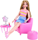 Barbie modepop en garderobeset met kleding, accessoires en salonmeubilair, langdurig kappersplezier voor kinderen vanaf 3 jaar, HPL78