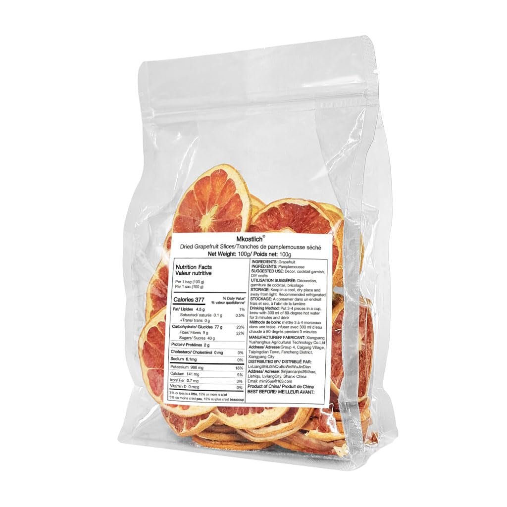Gedroogde grapefruitschijfjes, gedroogde grapefruit, vaasvuller, kerstversiering, rode grapefruitschijfjes, gedroogde fruitschijfjes voor thee, zonder toegevoegde suiker (100 g (1 pak)) Naty Shop Gedehydrateerde producten