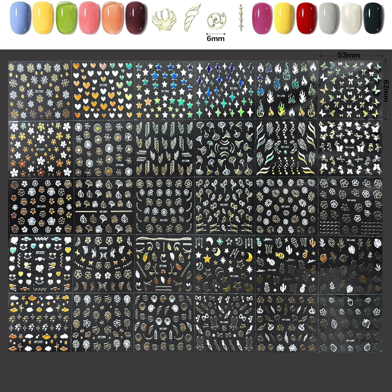 3D Nagelsticker Aurora 30 Blatt Gold Nail Art Sticker Selbstklebend Nagelaufkleber Holografisches Stern Herz Decoratie Nageldesign Zubehör