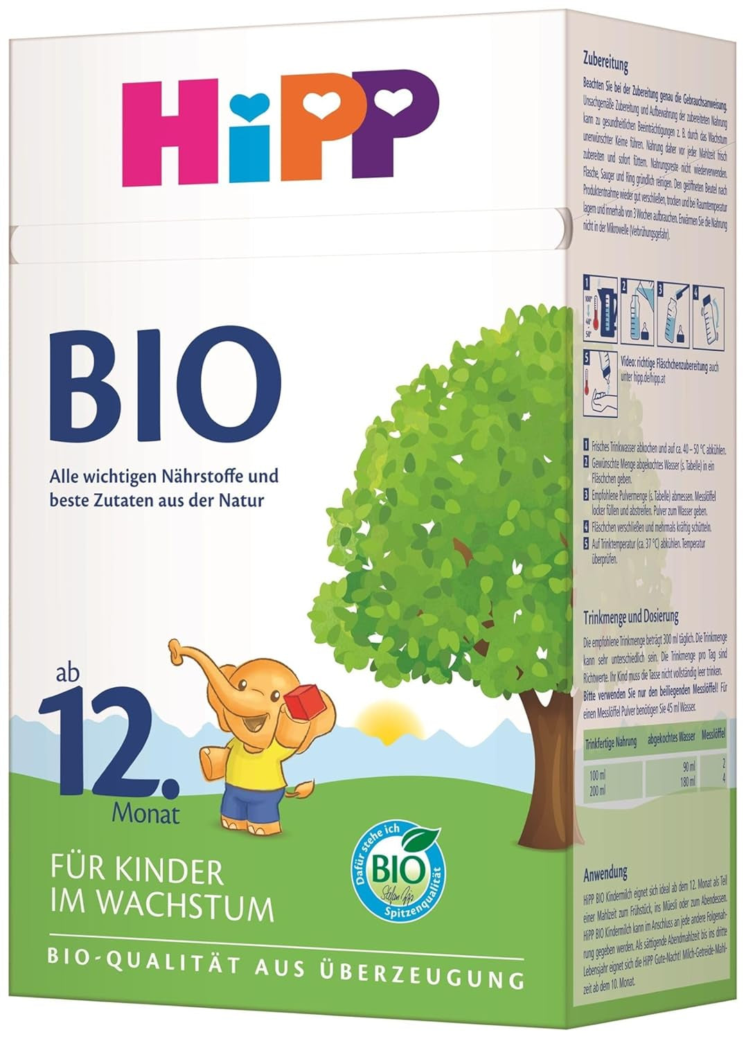 HiPP biologische groeimelk (4 x 600 g) na 12 maanden met calcium, ijzer, vitamine C en D voor opgroeiende peuters, beste biologische kwaliteit