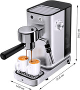 WMF Lumero espressomachine, portafilter, 1400 watt, portafilter, 3 inzetstukken, voor 1-2 espressokopjes, inclusief voor capsules, 15 bar, bekerhouder, melkopschuimer, mat roestvrij staal