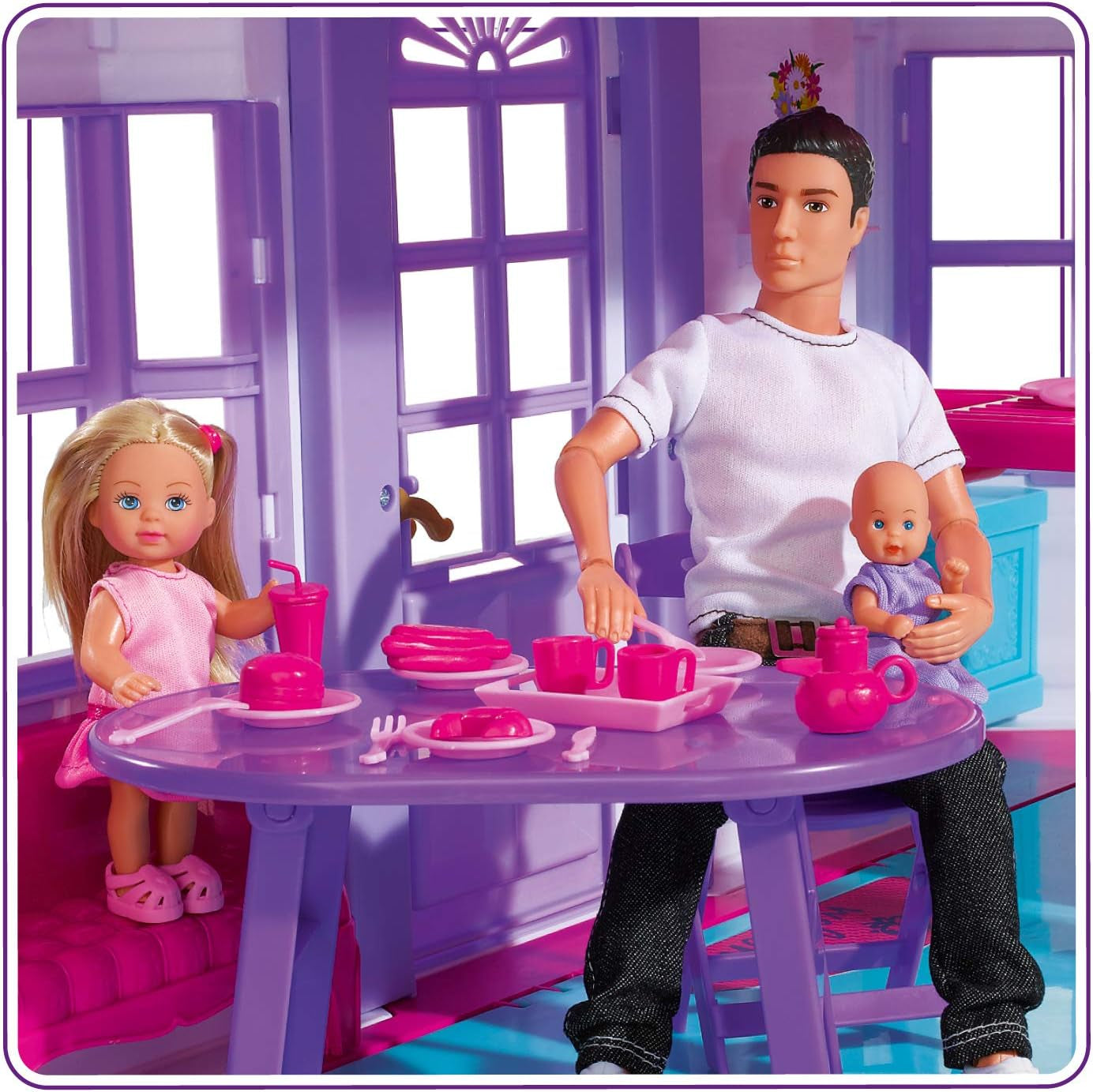 Simba 104661996 - Steffi Love Dreamhouse, groot speelhuis, 4 kamers, GEEN POPPEN, 84 cm hoog, twee niveaus, functionele bel, inklapbare Naty Shop poppenhuizen
