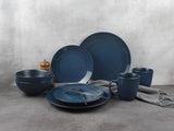 ECHTWERK "Alicia" 16-delige vintage combinatieserviesset modern design voor 4 personen Elegante donkerblauwe steengoedserviesset met 4 borden 4 zijborden 4 kommen 4 theekopjes