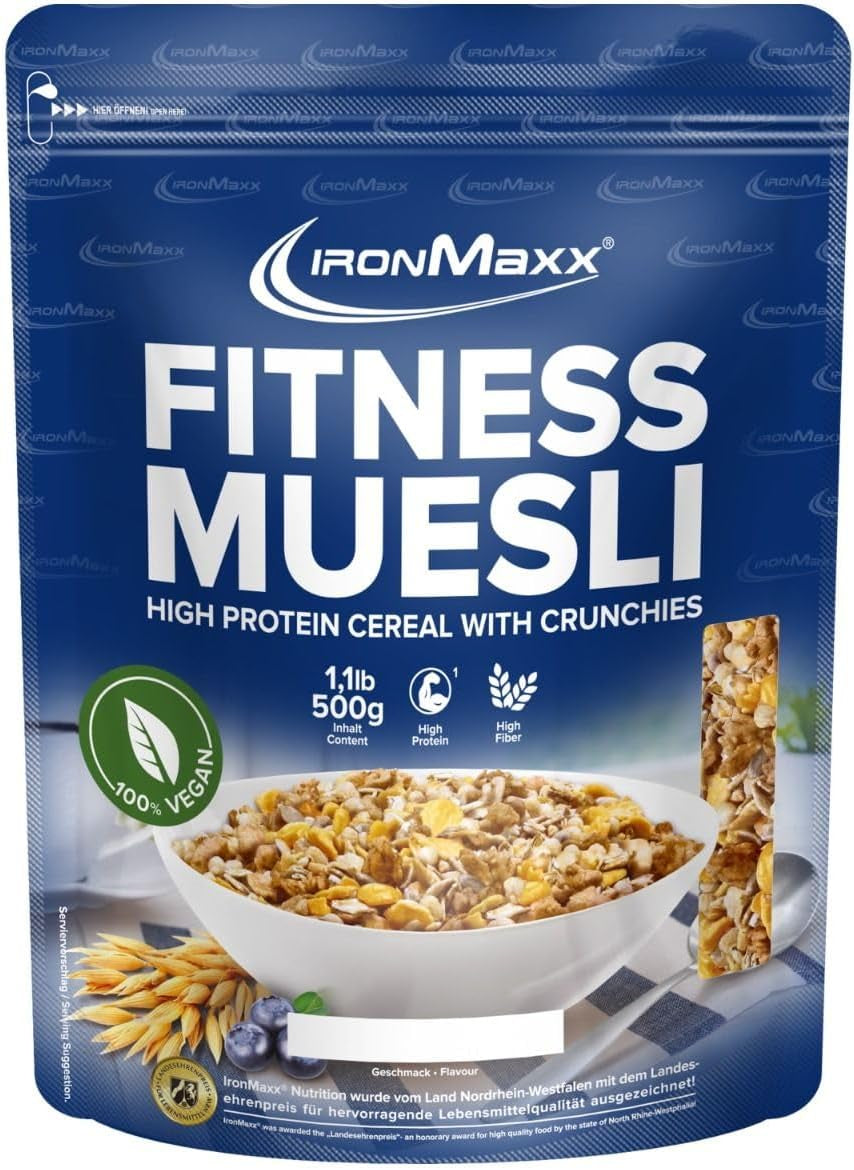IronMaxx Fitness Muesli - Koekjes & Crème, zak van 2 kg | Eiwitrijke vegan muesli met knapperige inhoud | Laag in suiker en hoog in vezels