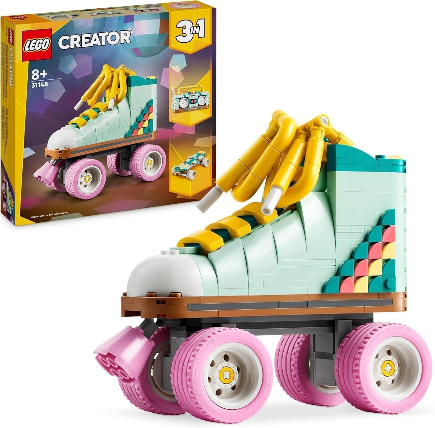 LEGO Creator 3In1 rolschaatsspeelgoed voor meisjes en jongens met miniskateboard en boombox, retro slaapkamerdecoratie, verjaardagscadeau voor kinderen van 8 jaar oud 31148 Bouwsets