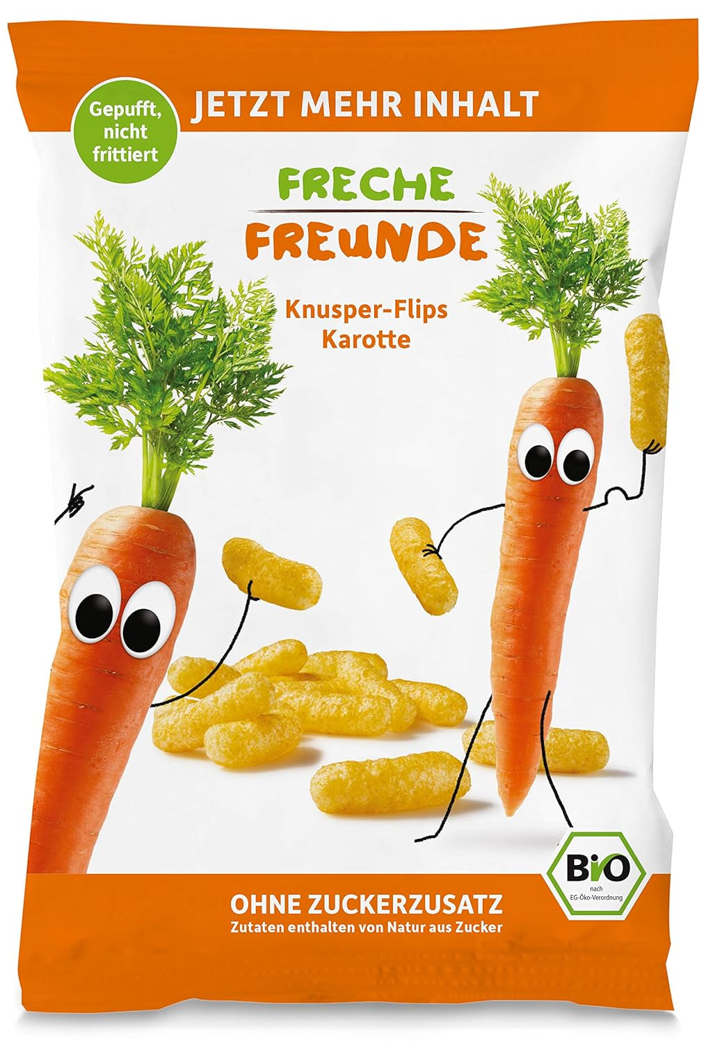 Biologische fruitchips "100% Aardbei" Gevriesdroogde aardbeienfruitchips (12 x 12 g) en nieuwe biologische knapperige maïs- en wortelflips, biologische snack, vanaf 1 jaar, (9 x 30 g) 270 g
