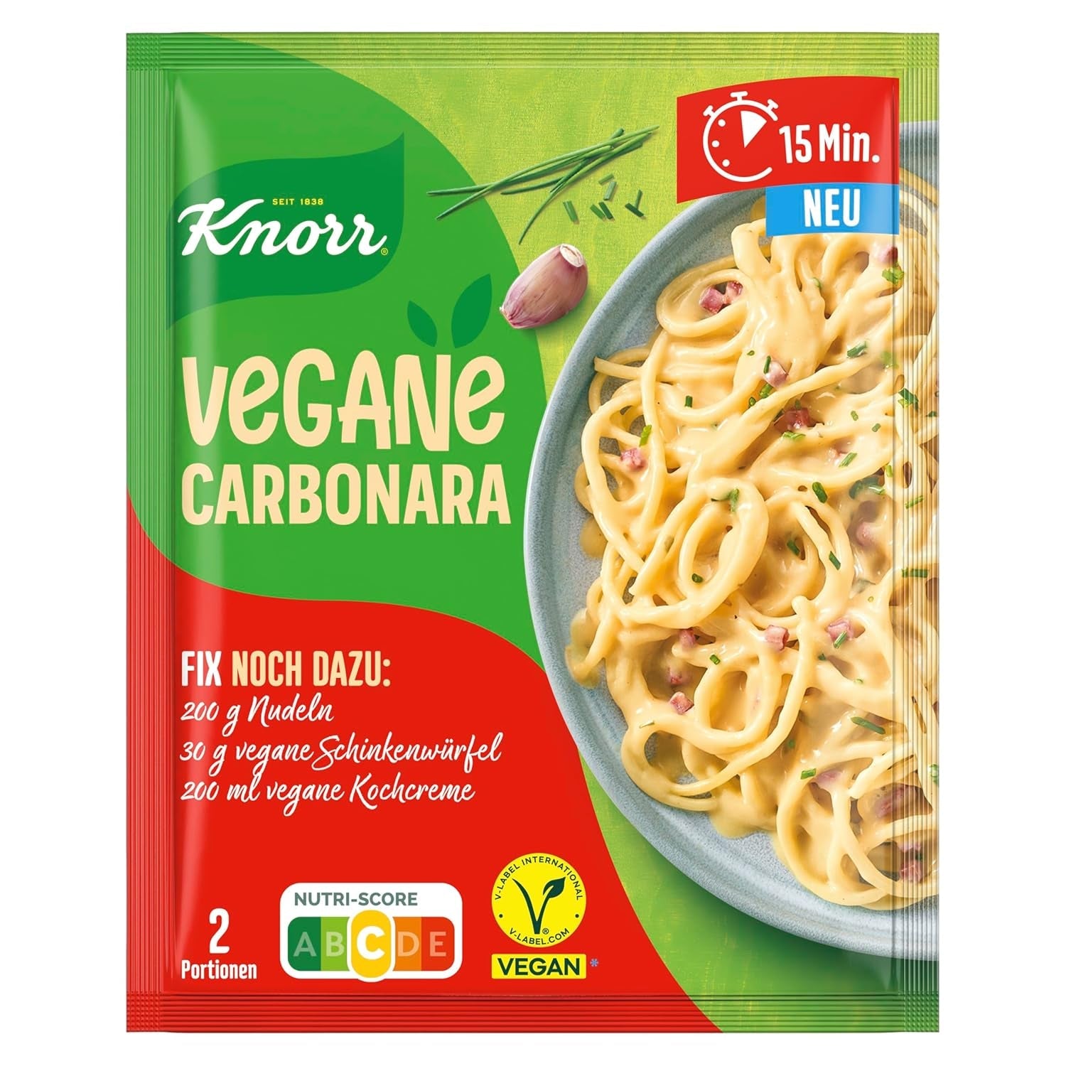 Knorr Fix Vegane Carbonara voor eine leckere vegane Pasta ohne geschmacksverstärkende Zusatzstoffe 2 Portionen